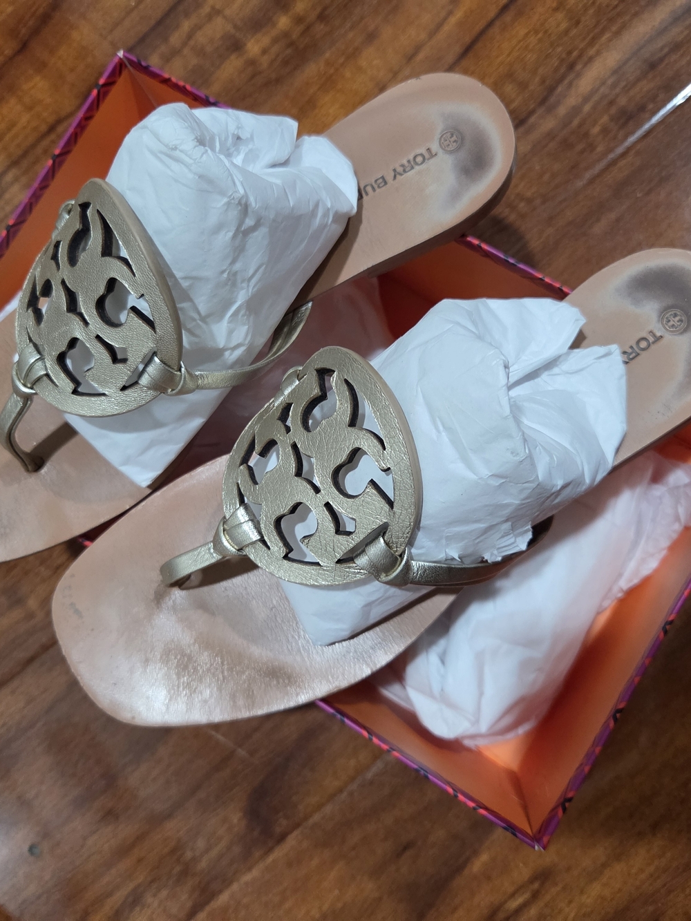 Tory Burch Metallic Gold Miller Thong Sandals